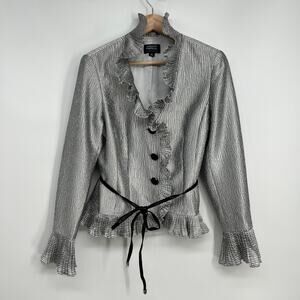 Adrianna Papell Evening Essentials Top Jacket Womens 6 Silver Metallic Crinkle